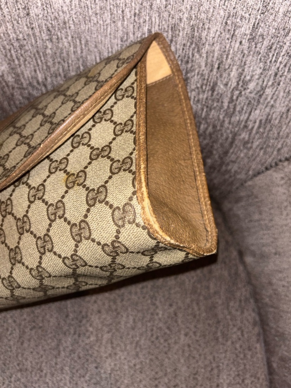 Gucci Beige Monogram Canvas Clutch with Brown Leather Trim and Green-Red Web - Picture 8 of 8